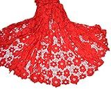 KENLACE 5 Yards/Lot Arrival 100% Cotton Lace Nigerian Wedding African lace Fabric/Guipure Cord lace Fabric (Red)