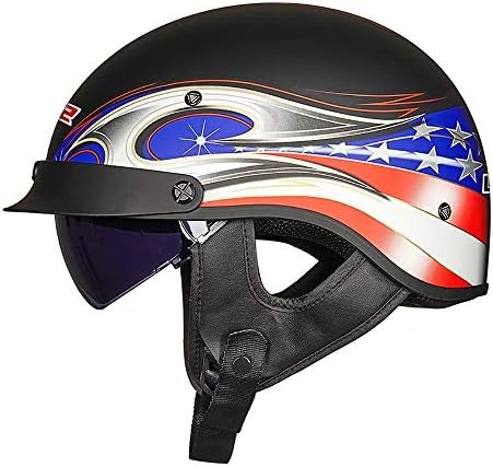 オートバイヘルメットdot認定 レトロなハーレーオートバイハーフヘルメットモペッドヘルメット 優先配送 ビルトインバイザー 成人男性と女性の巡洋艦 チョッパーサイクリストに最適
