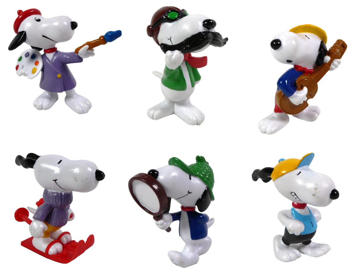OPO 10 - Set of 6 Snoopy figurines 6cms, painter + guitarist + skier + detective + aviator + athlete / LSN1