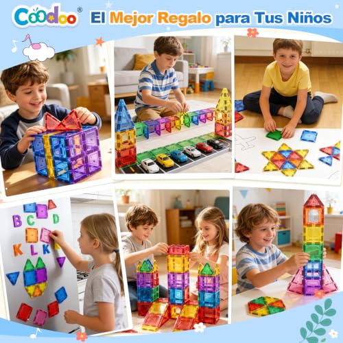 Coodoo Magnetic Building Blocks Toy for Children, 100 Pieces 3D Magnetic Constructions Children with 2 Cars, Educational Gift Montessori Toys Children 3 Years