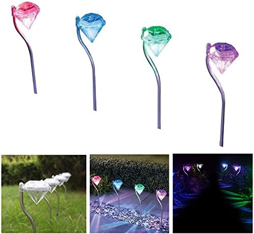 Solar Garden Lights Outdoor - HUATK Waterproof Color changing Diamond LED Solar Garden Pathway Lights for Home, Yard, Lawn, Driveway, Patio Decorations(4pack)