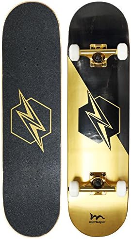 Merkapa 31" Pro Complete Skateboard 7 Layer Maple Double Kick Deck with High Speed ABEC 9 Bearings for Extreme Sports and Outdoors