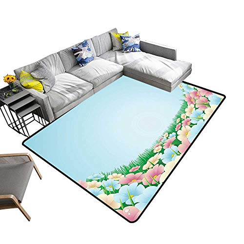 alsohome Super Cozy Bathroom Rug Carpet Meadow Pastel Colored Daisi
Yard Growth Countryside Multicolor Provides Protection and Cushion for
Floors 2' X 4'