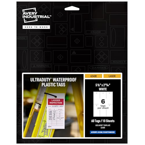 Avery UltraDuty Printable Plastic Hang Tags, 5.5" x 2.83", White Blank Tags, 50…