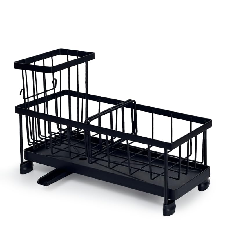 Photo 1 of FADTOP Kitchen Sponge Holder with Brush Holder Sink Caddy Organizer for Sink Kitchen Countertop Organizers and Storage Essentials Black