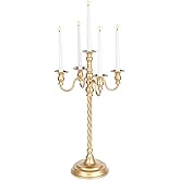 Inweder Tall Floor Candelabra Vintage: Gold 5 Arm Candelabras 22.4" Metal Spiral Opera Candelabra Candle Holder Antique Centerpieces for Christmas Wedding Dinner Party Aisle Reception Set of 1