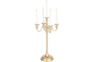 Inweder Tall Floor Candelabra Vintage: Gold 5 Arm Candelabras 22.4" Metal Spiral Opera Candelabra Candle Holder Antique Centerpieces for Christmas Wedding Dinner Party Aisle Reception Set of 1