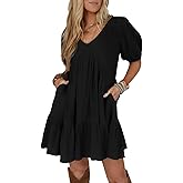 Acelitt Women's Summer Dresses 2025 Beach Casual Deep V Neck Loose Sundress Short Sleeve Mini Dress