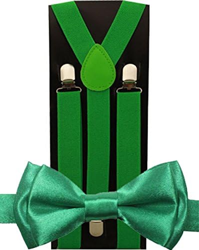 New Suspender Bow Tie Matching Colors Toddler Kids Boys Girls Child (emerald green)