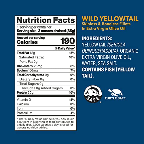 Wild Wild Yellowtail Fillets in Organic Extra Virgin Olive Oil