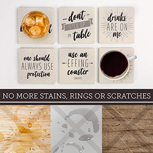 LotFancy Funny Coasters for Drinks Absorbent, Set of 6, 4\