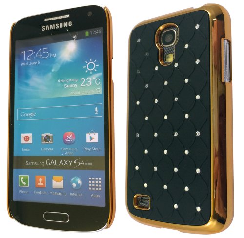 Samsung Galaxy S4 Mini Luxury Designer Diamante Diamond Bling Crystals Rhinestones Hard Case Back Cover-Black and Gold
