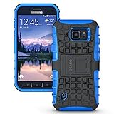 Oeago Tough Rugged Dual Layer Protective Case with Kickstand for Samsung Galaxy S6 Active (Blue)