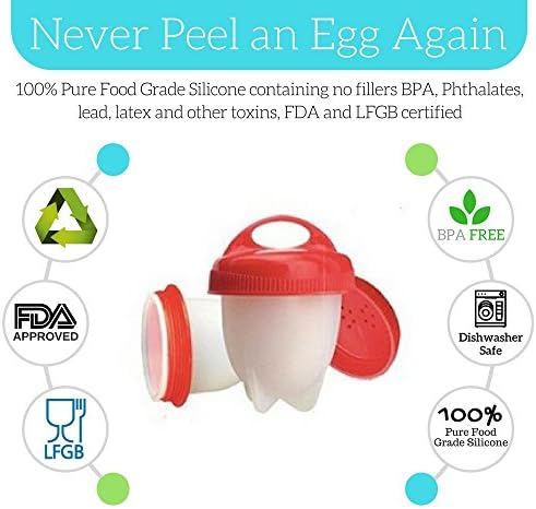 Egglettes Egg Cooker Hard Boiled Eggs without the shell Non-Stick Silicone Egg Boiler Mold FDA Approved, BPA Free, As seen on TV (6Pack)