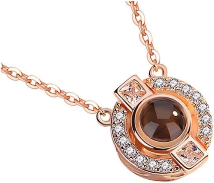 IOSUA Gifts for Her 100 Languages I Love You Necklaces for Women Rose Gold 4A Zerconia Pendant