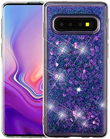 iHeartGlitter - for Samsung Galaxy S10 Purple Hearts Quicksand Glitter Hybrid Cover Phone Case [ONLY S10 Model]