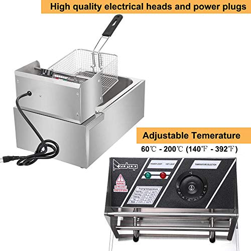 Electric Deep Fryer, Commercial Countertop Deep Fryer with Basket Stainless Steel 6L French Fry Restaurant Home Kitchen, 110V/2500W Max - Thumbnail 4