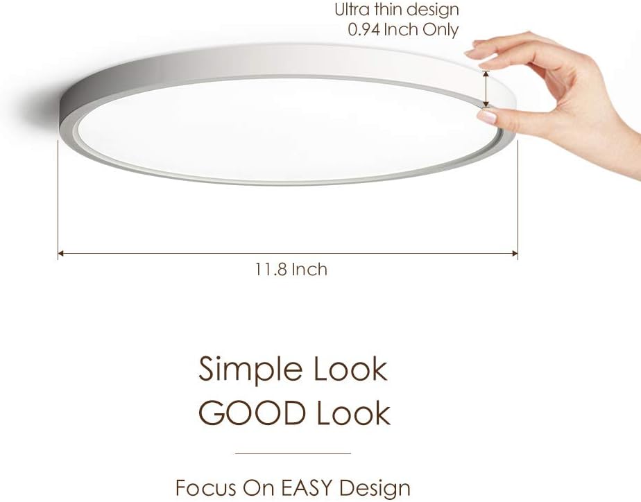 TALOYA Flush Mount 12 Inch Ceiling Light (Milk White Shell), 20W Surface Mount LED Light Fixture for Bedroom Kitchen, 3 Color Temperatures in One（3000k/4000k/6500k), 0.94 Inch Thickness Round - - 