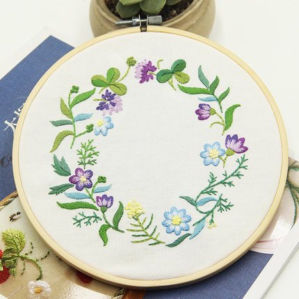 Embroidery Kit for beginners, Gift Set, Garland-Purple Design (No Frame)