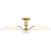 MEXO Modern Gold 3-Light Ceiling Light with Opal White Glass Shade Semi Flush Mount Ceiling Light for Living Room Hallway Spu