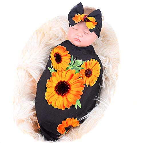 Galabloomer Newborn Receiving Blanket Headband Set Flower Print Baby