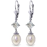 14k White Gold Aquamarine and Cultured Freshwater Pearl Dangle Earrings