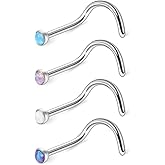 Ruifan 18G 1.5mm 2mm 2.5mm 3mm Jeweled Opal Nose Screw Studs Rings Pin Piercing Jewelry 4PCS