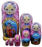 Moonmo 7pcs Beautiful Handmade Wooden Russia Nesting Dolls Gift Russian Nesting Wishing Dolls Matryoshka Traditional