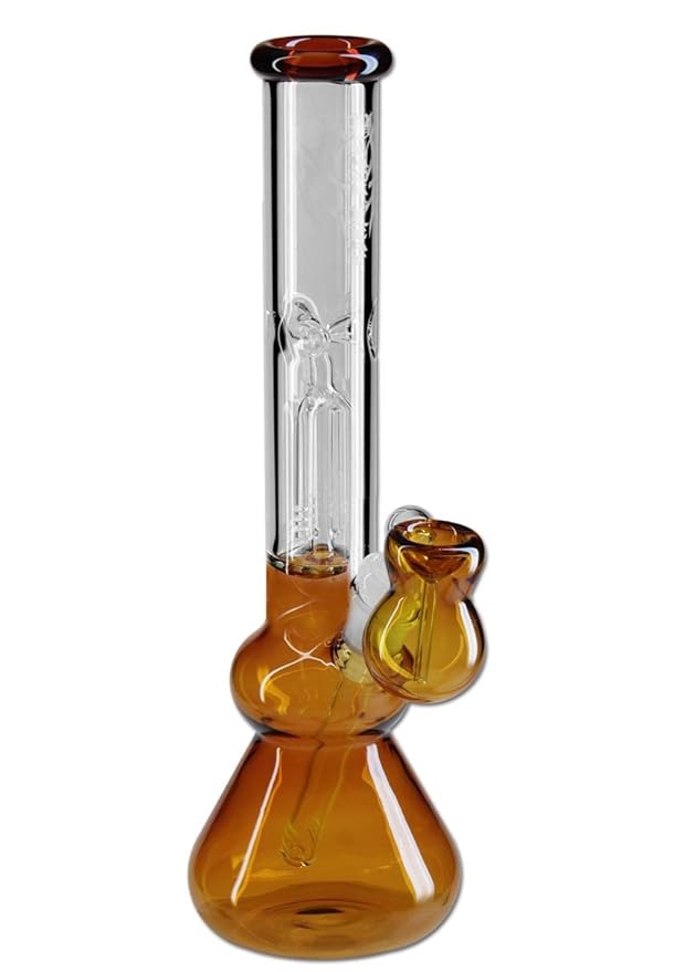 Black Leaf Eisbong Bernstein/Dunkelgelb mit Percolator und Vorkühler-Köpfchen - 30cm, 14,5mm auf 18,8mm Adapterschliff - Head