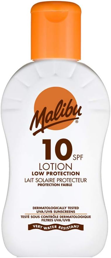 MALIBU SUN LOTION LOW MEDIUM HIGH 100ml ALL SPF AVAILABLE UVA/UVB SPF4 SPF6 SDPF8 SPF10 SPF12 SPF15 SPF20 SPF30 SPF50 KIDS LOTION (LOTION SPF10 low 100ML)