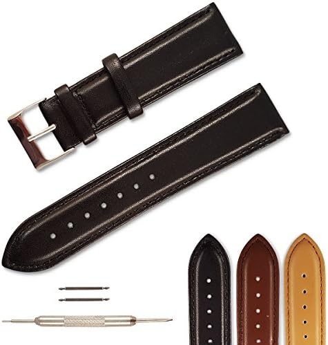 Leather Watch Band in Premium Genuine Cowhide for Watch Replacement Strap Comes in Choice of Color &amp; Width 18mm, 20mm or 22mm by Chronostrap