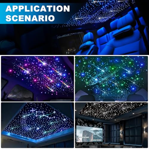 Car Starlight Headliner Kit, 4 Colours, 32 W Twinkle & Meteor Fibre Optic Ceiling Lights, 2 in 1 Light Engine, 1000 Pieces x 0.03 in x 13.1 ft + 240 RGBW Shooting Stars Lights for Car Roof Décor