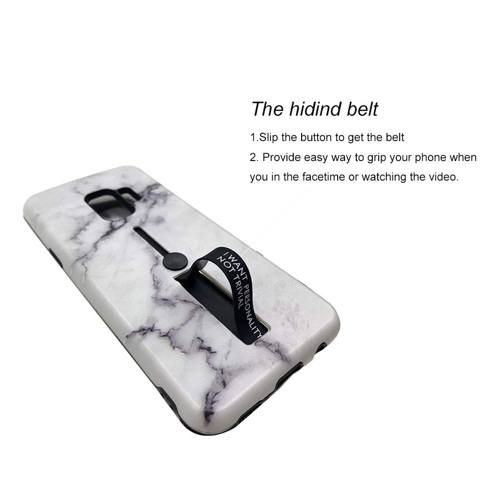 Galaxy S9 Case with Kickstand 5.8 inch (2018), Galaxy S9 Marble Case, Dual Layer Full-Body Protect Case Soft TPU & Hard Plastic Back Cover for Samsung Galaxy S9 - White