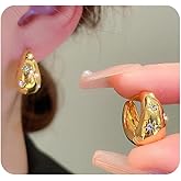 Chunky CZ Star Small Hoop Earrings for Women Dainty Gold Crystal Stars Huggie Earrings Minimalist Oval Hoop Earrings Christmas Jewelry Accessories