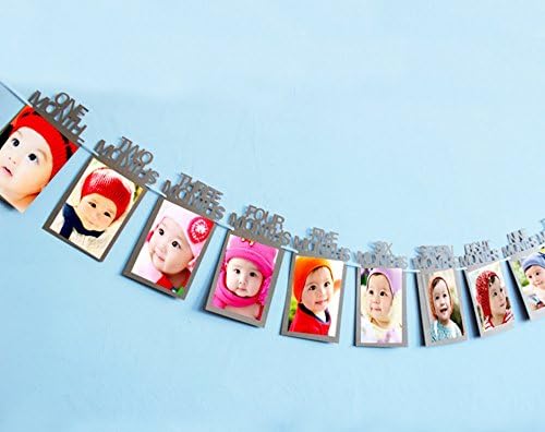CHSYOO 12 Months Baby Photo Frame Garland Pictures Bunting Banner, Decoration Gift for First Birthday Baptism First Communion Baby Shower Babyshower Baby Shower Kids Party
