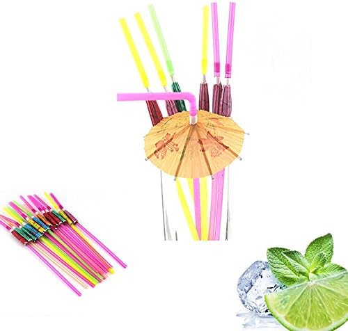 Pack Of 50 Cocktail Party Umbrella Tropical Drink Straws For Hawaiian Party, Pool Party Supplies And More,Assorted Color