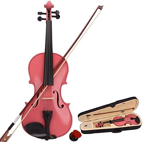 Custcolor 4/4 Full Size Set Solid Maple Wood Pink Violin with Lightweight Case Violin Bow Rosin