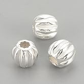 Gelirda 50Pcs Sterling Silver Corrugated Beads Silver Color Round Spacer Beads for Necklace Earring Bracelets Jewelry Making