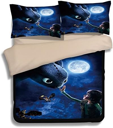 How to Train Your Dragon Kids Duvet Cover 2018 Bed Cover Heavy-Duty Flying Dragon 3-Piece Including 1Duvet Cover 2Pillowshams Queen Size