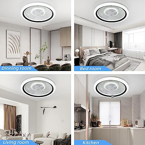 Spnoid Ceiling Fan with Lights and Remote,20'' Low Profile Ceiling Fans with Lights, Fandelier Ceiling Fan Light,DC Quiet Motor,3000K-6500K Dimmable,Modern Flush Mount Ceiling Fan for Bedroom,Black