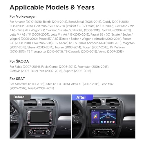 XTRONS Android 14 Qualcomm 665 QLED Radio Player for VW Volkswagen EOS Golf SKODA SEAT, 9 Inch Octa Core 8GB+256GB Car Stereo IPS Touched Screen DSP DTS 4G LTE GPS Bluetooth Support AHD Camera DAB+