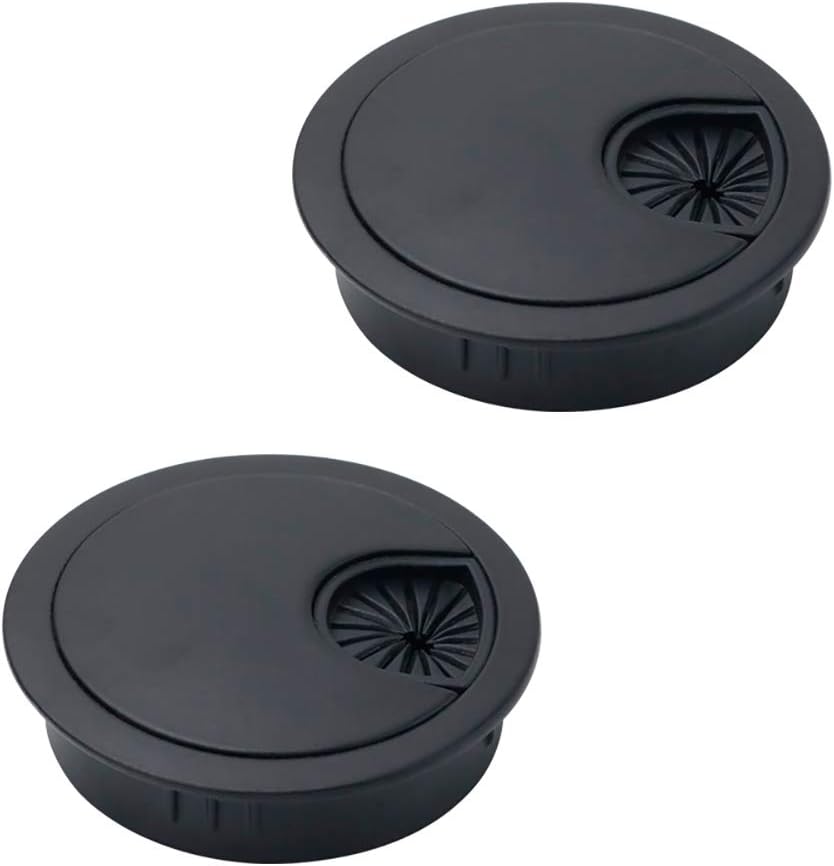 2X Qrity Black Metal Round Computer Desk Grommet Cable Hole Covers for
