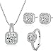 Majesto Halo 4 pcs Jewelry Set for Women and Bridesmaids Necklace and Earring Set 925 Sterling Silver Plated Gift – Ring Size 9