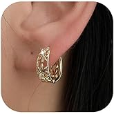 14K Gold Huggie Hoop Earrings for Women, Vintage Lightweight Hypoallergenic Small Hoops with Zirconia, Brass Earrings for Sensitive Ears