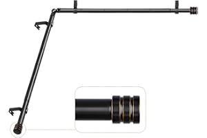 Splicing Corner Window Curtain Rods 48 to 84 Inch, HOTOZON Heavy Duty Single Rod for Windows, Black, End Cap Finials