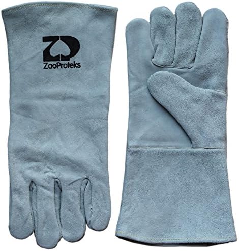 ZaoProteks ZP1704 Cowhide Leather Heat Resistant Welding Gloves,Work Gloves - Large ---For Welding / Gardening / Camping / Fireplace / Hearth / Stove / Grill / Barbecue and so on (Greyish)