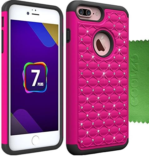Coolzu iPhone 7 Plus Case iPhone7 Plus 5.5" Cases Stud Rhinestone Bling Dual Layer Full Protection Cover for Apple iPhone 7plus (Hot Pink)
