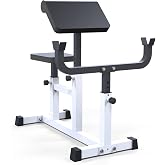 Fulid Adjustable Preacher Curl Weight Bench, Adjustable Bench Seat, Adjustable Arm Rest, Seated Arm Isolated Barbell Dumbbell Bicep Station, Workout Bench for Home Gym