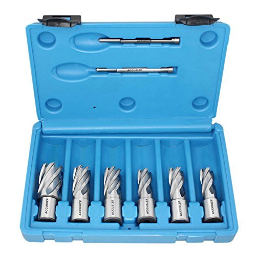 Accusize Industrial Tools H.S.S. Professional Annular Cutter Set, 1'' Cutting Depth, 7/16'' to 1-1/16'' with 3/4'' Weldon Shank, 8 Pc Set, Hcs1-0000