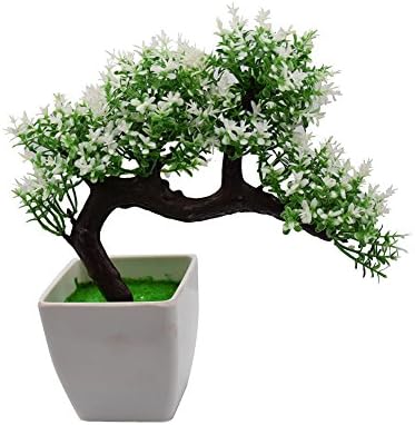 Artificial Plant Pine Bonsai Nearly Natural Tree for Home Office Decoration(white-Green)